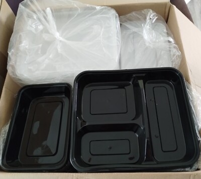 100 - Reusable Disposable Food Containers 50-500ml & 50-24oz - 3 Compartment