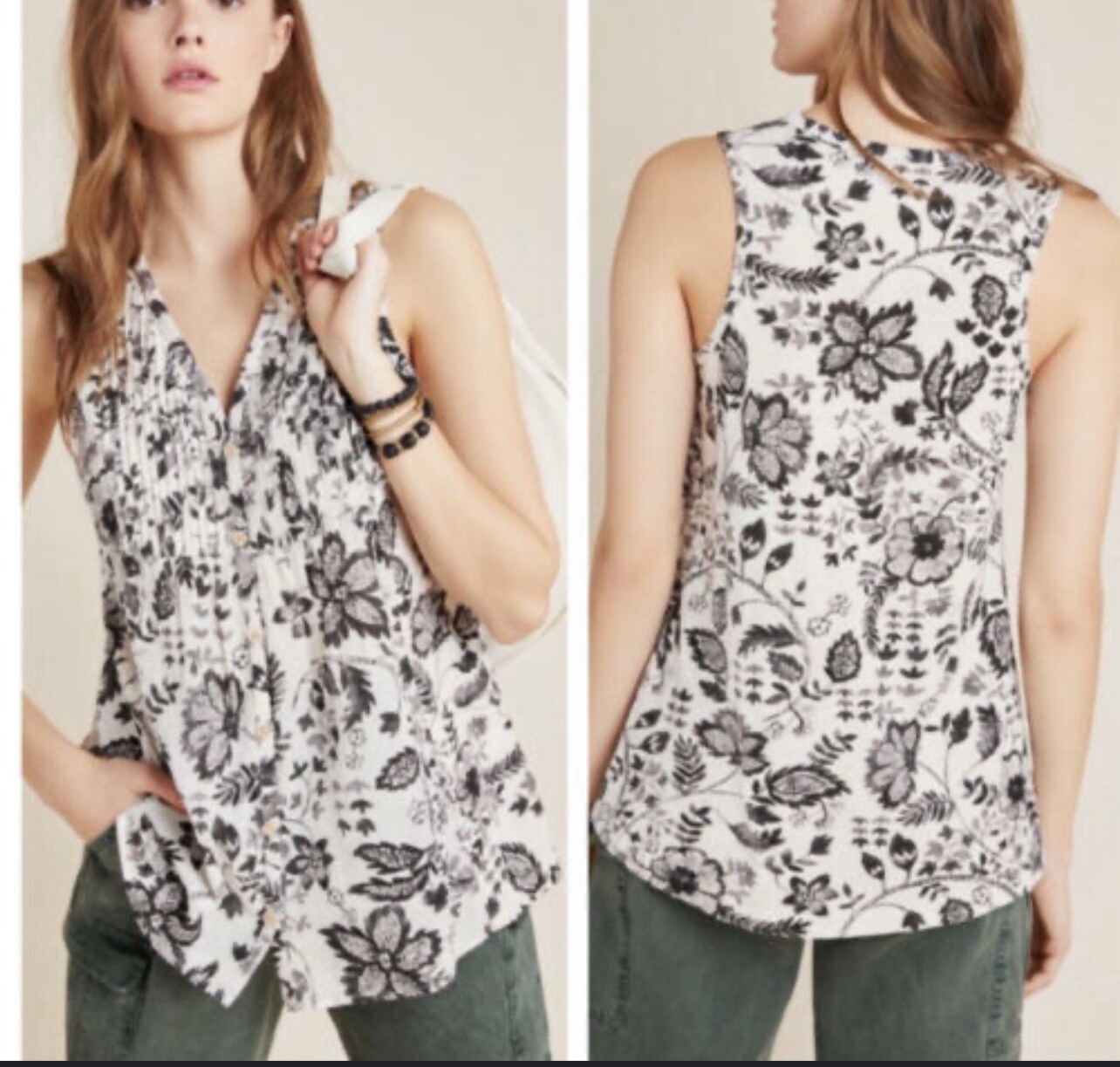 Maeve Anthropologie Womens Sleeveless Blouse Sz Medium Floral Boho Button Up