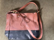 Perlina Black & Brown Leather Bucket handbag W Cinch Close,Shoulder or Crossbody