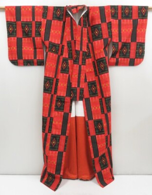 4509T13z940 Japanese Kimono Silk TSUMUGI Orange-Red | eBay
