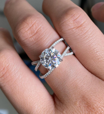 Double Band Moissanite Ring Round Cut Engagement Ring Unique Wedding Gifts Women