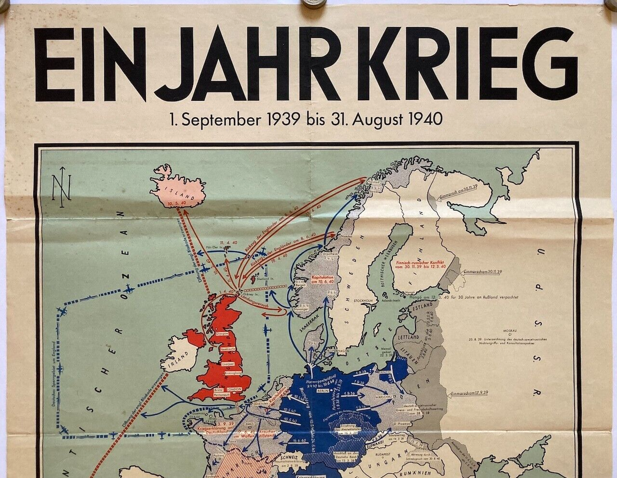 Original Vintage Map EIN JAHR KRIEG-ONE YEAR OF WAR -WORLD WAR 2