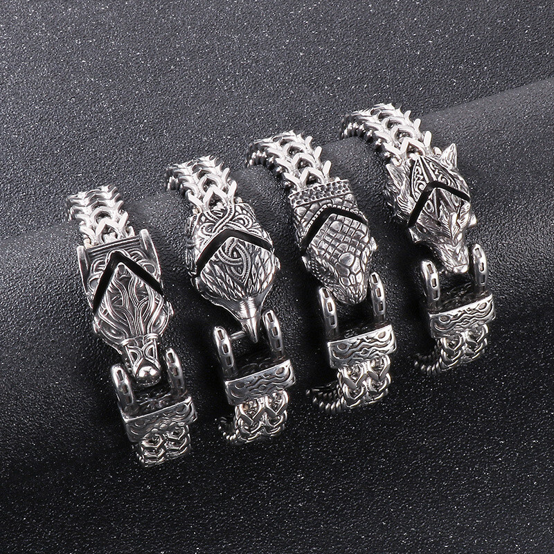 Viking personality eagle Wolf Snake head titanium steel men's bracelet
