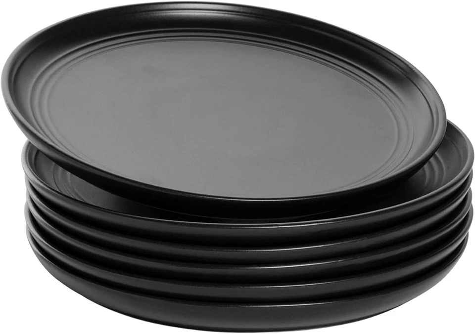 Double Line 8.25" Salad Plate, Set of 6, Matte Black - Image 2 of 4