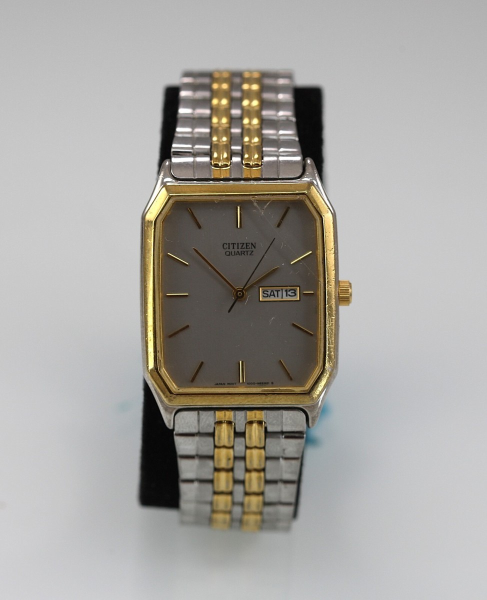 Citizen Watch Men Silver Gold Stainless Steel WR Battery Day