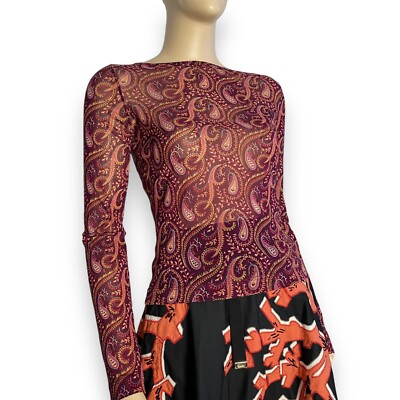 Just Cavalli ロゴ刺繍 Tシャツ Y2K インディースリーズ Rare Just Cavalli Vintage 2001 Y2K Mesh Paisley Longsleeve T-Shirt