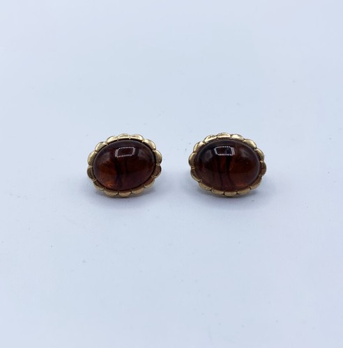 VINTAGE ESTATE AVON GOLD TONE OVAL AMBER CLIP ON EARRINGS - Picture 10 of 12