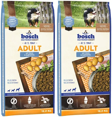 Bosch Hundefutter Adult mit Fisch & Kartoffel Trockenfutter 30kg (2 x 15kg)