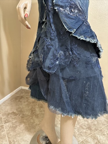 Women’s Blue Denim Cotton Casual Boho Bead Zip Embroidery Size S(4-6) Skirt 3352 - Picture 9 of 22