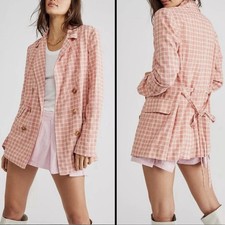 Free people Olivia Tie Waist Gingham Double Breasted Blazer Size Medium