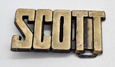 Vintage Name Scott Belt Buckle Iconic Cut Out Brass Groovy Clothing Accessory