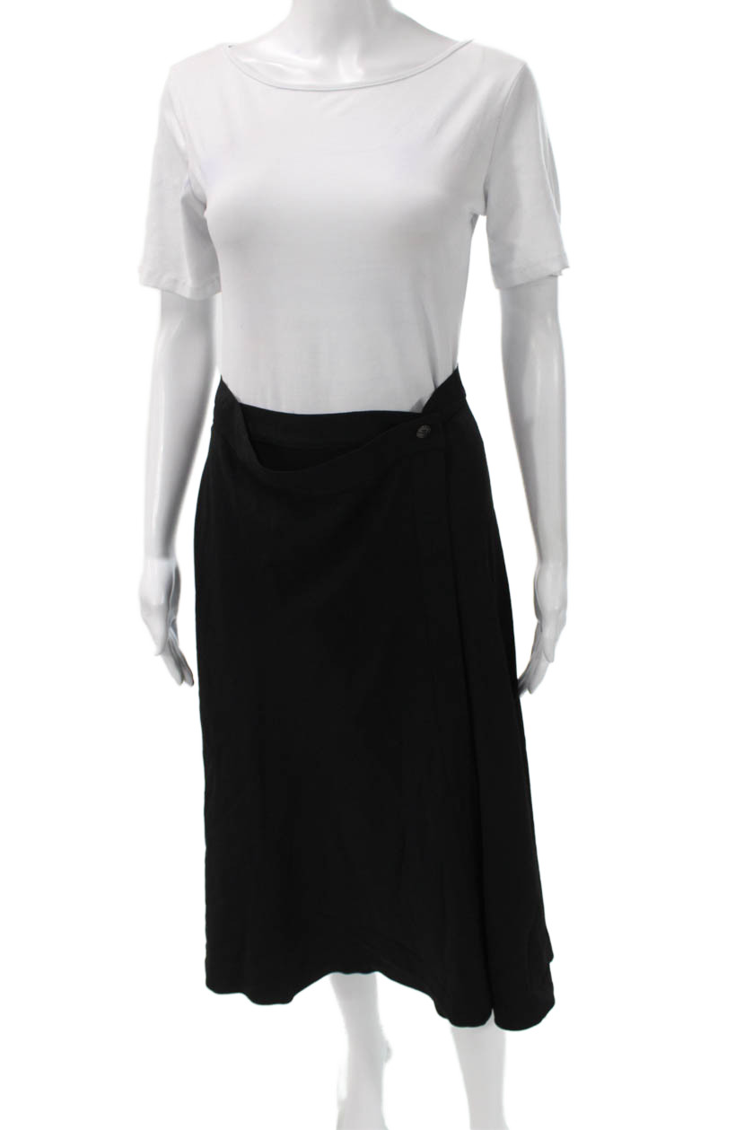 Max Mara Women Wrap Skirt Black Knee Length Acetate Button Size 10Free Shipping in US $100+ Orders | $6.95 Orders Below