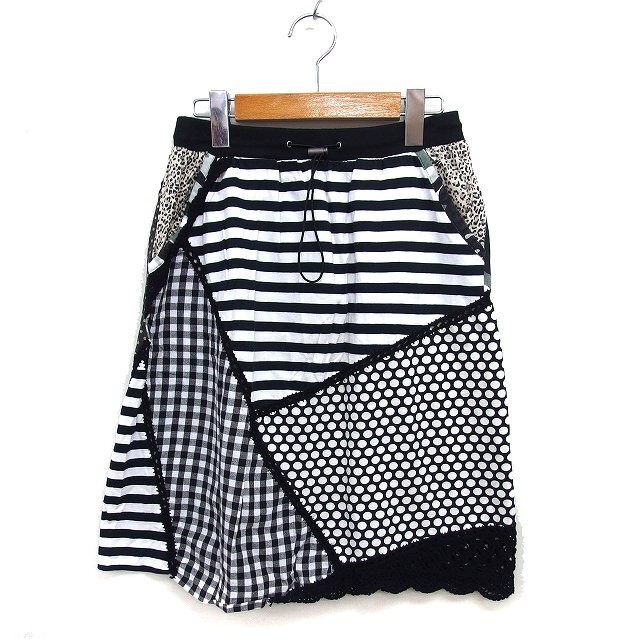 ALBEROBELLO Patchwork Flare Mini Cotton Lace Rib … - image 1