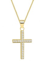 Halskette Gold Kreuz 925 24K Vergoldet Mit Zirkonia Damen AnhäNger Kette 45