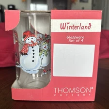 Thomson Pottery Winterland Glassware Set Of 4  5-7/8” Snowman Collection 16oz US