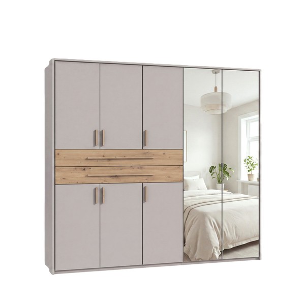 DrehtüRenschrank Kleiderschrank 228Cm Beige Grau Passepartout SchubkäSten Eiche-image