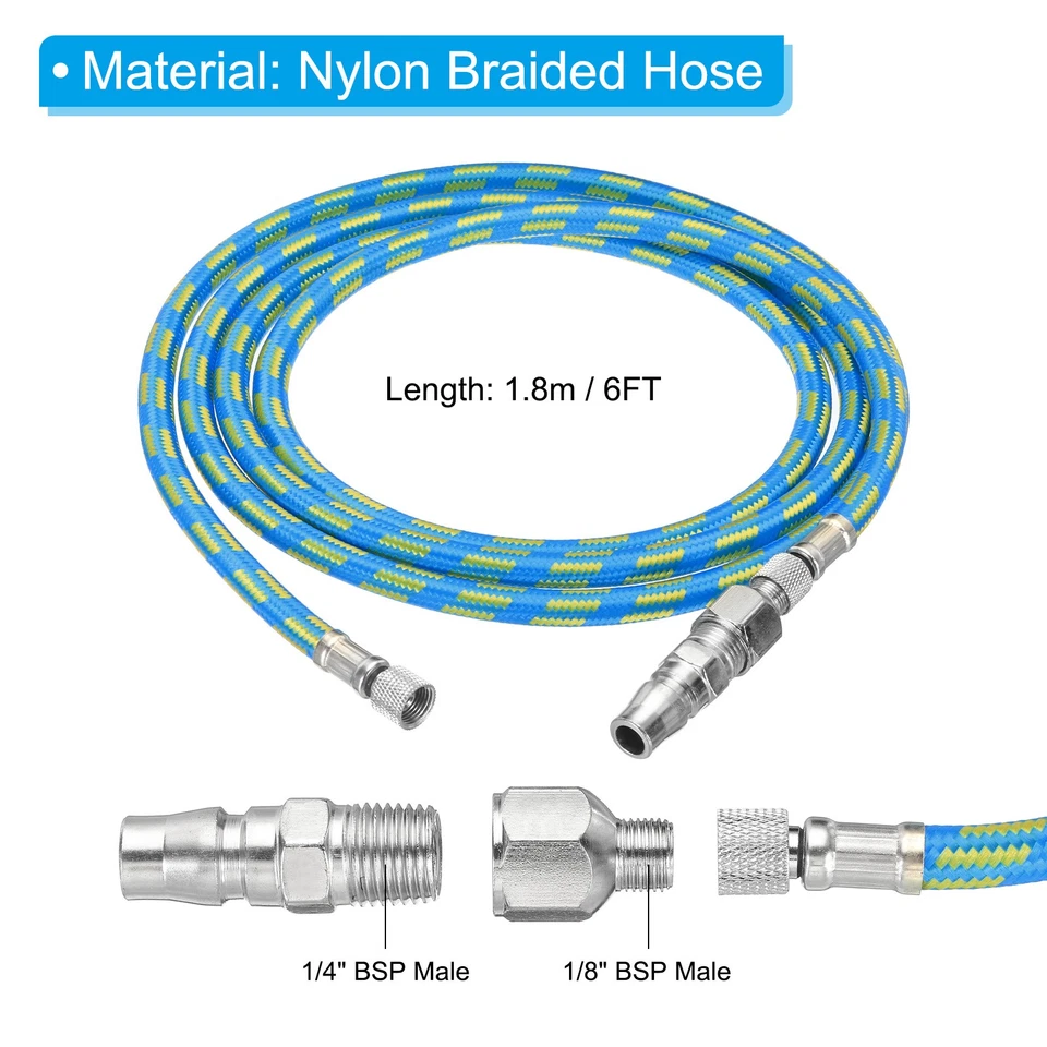 1/8 Air Brush Hose, 6ft Air Brush Air Hose Nylon Braided Air Brush Hose, Blue - Imagem 2 de 4