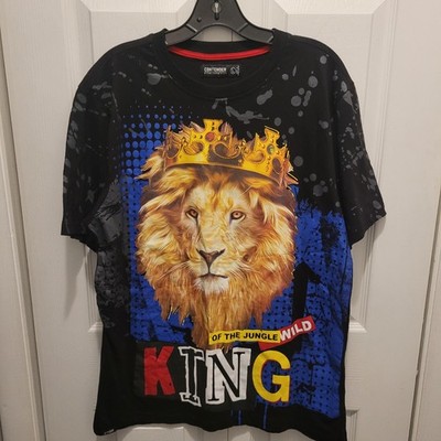 Contender Men's Lion King Print T-Shirt Size L Black 100% Cotton Short Sleeve