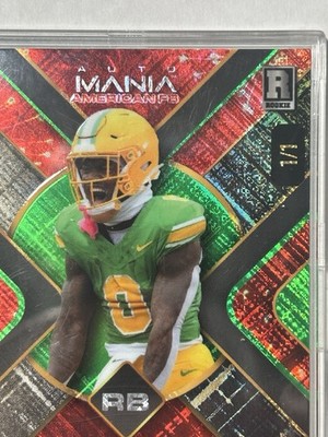 2024 Wild Card AutoMania Bucky Irving RC Red Green Cracked Ice 1/1 Oregon + Bucs
