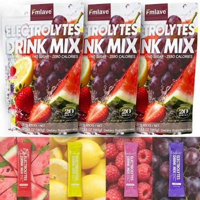 3 Pack Sugar Free Electrolytes Drink Mix Hydration Powder 3x 20 Variety Sachets