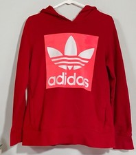 Womens Adidas Logo Trefoil Logo Sweatshirt Hoodie Adult Small Pocket Red Stretch