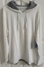 Coolibar Mens Sz L White /Gray Trim  Oasis Hoodie Stretch UPF 50
