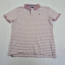 CREW CLOTHING CO Polo Shirt Large Pink Mens Striped 100 Cotton Embroidered Logo