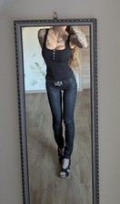 Paige Peg Hose Jeans W24 Damen skinny low-waist beschichtet schwarz coated Leder