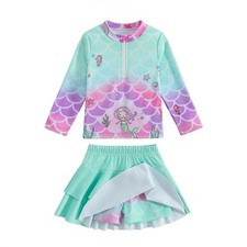 Girls Rash Guard Swimsuit Set UPF 50 Long Sleeve Piece Swim Shirt with Skirt...