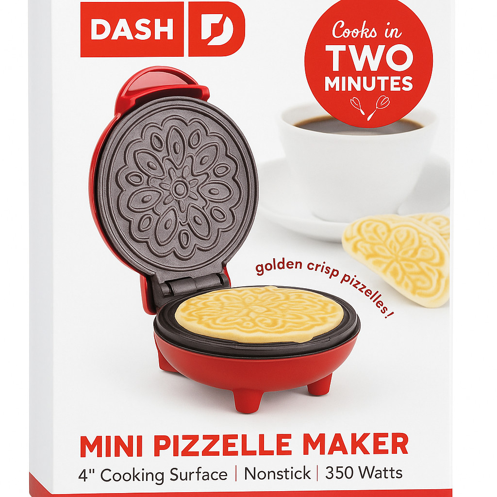 DASH Mini Pizzelle Maker 4" Nonstick Electric Waffle Cookie Iron 350W Red New