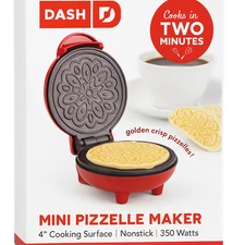 DASH Mini Pizzelle Maker 4" Nonstick Electric Waffle Cookie Iron 350W Red New
