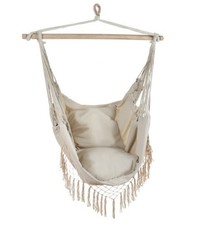 Amaca Poltrona Sospesa Brasiliana Cotone Ecrù Sedia Dondolo Giardino 130 x 97cm