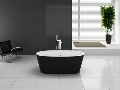 Freistehende Badewanne PANO Wanne Bad Sanitäracryl Badezimmer Weiß / schwarz
