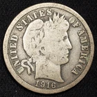 1916-P Barber Silver Dime Very Good (VG)
