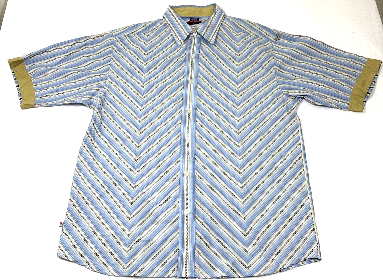 Vintage MECCA Men’s L Blue Geometric Short Sleeve Button Up Shirt Y2K 90s Hip