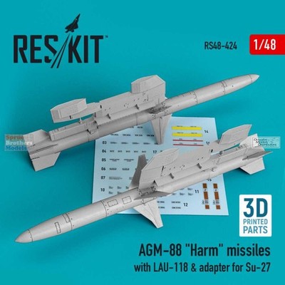 RESRS480424 1:48 ResKit AGM-88 Harm Missiles with LAU-118 & Adaptor for Su-27