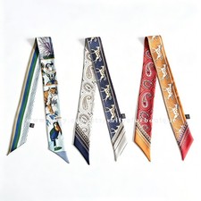 Sallys 100% Twill Silk Scarf Ribbon Paisley Print Bag Head Band Neck Tie 85x5cm