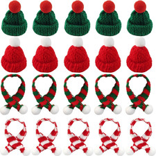 32PCS Mini Knit Hat Mini Christmas Scarf Set Mini Santa Hats for Crafts Mini Chr