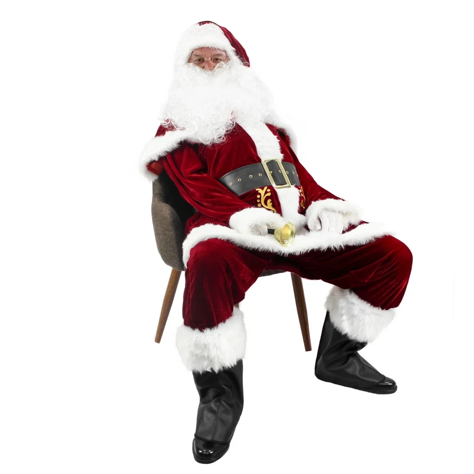 Disfraz de Papá Noel para hombre 12 piezas. Traje de Papá Noel de lujo de terciopelo navideño para adultos Foto 3 de 4