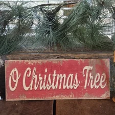Handmade Christmas Wood Sign with Hand-Applied Printed Artwork  13 x 5