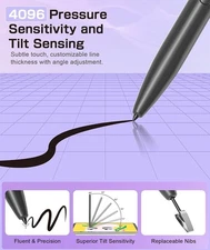 Magnetic EMR Stylus Pen for Samsung w/Eraser and 5 Tips, 4096 Press battery free
