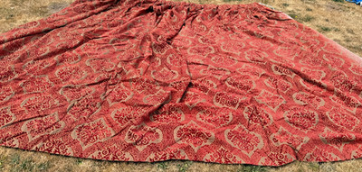 Vintage handgenähter roter Samt Damast Vorhang 5,5mx3m Stütze VERKAUF PRO VORHANG