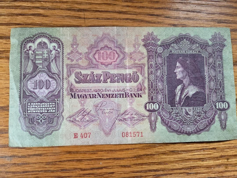 1930 Budapest Hungary Szaz Pengo 100 Pengo banknote E407 081571