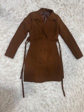 PrettyLittleThing Brown Blazer Dress Tie Waist Double Breasted Long Sleeve