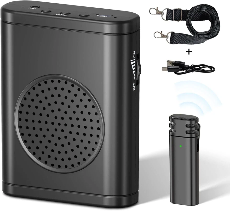 MOMAN Portable Voice Amplifier with Wireless Lavalier Microphone For Teachers Speaker