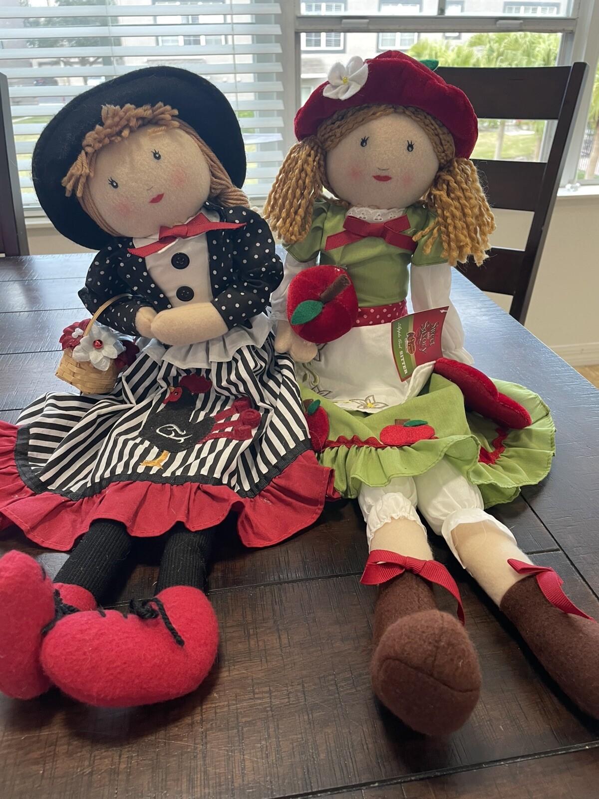 Two Cracker Barrel Rag-Doll Shelf Sitter Rooster Chicken Apple Annie w/tags