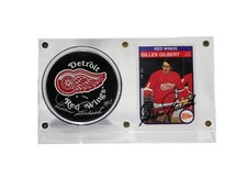 Gilles Gilbert Authentic Signed Detroit Redwings Puck and Signed Hockey Card Dis