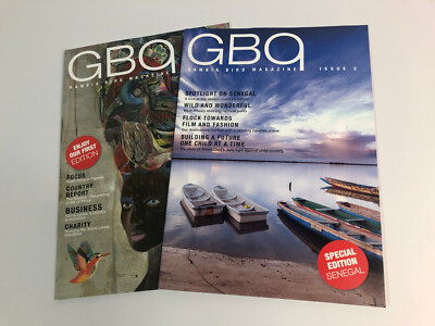 GAMBIA BIRD Airline (GERMANIA Berlin) Afrika 2x Inflight Bord Magazin *NEU*