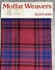 Moffat Weavers Fabric 1 yd Skirt Wool  Tartan Red Plaid Kirtle UK Scotland VTG