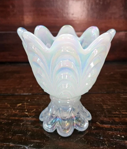 Fenton Glass White Opalescent Drape Pattern Carnival Candle Holder 2 Way READ!!!
